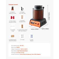 Sähköinen sulatusuuni 1500W 1150°C 5 kg keraaminen astia kylmävalssattu teräsrunko