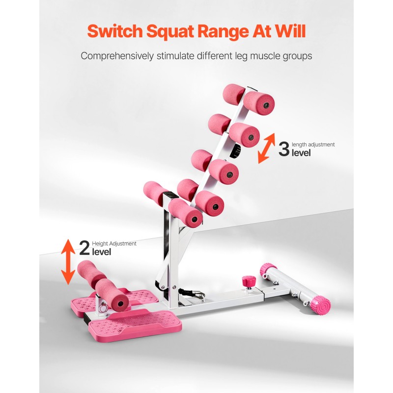 Syväkyykky ja pakaratreenilaite kotisaliin säädettävä kolmella vastusnauhalla pinkki valkoinen