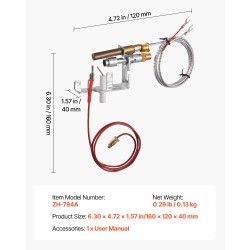 Pilottipoltinkokoonpano maakaasukäyttöön kuumuutta ja korroosiota kestävä hopea 160x120x40 mm