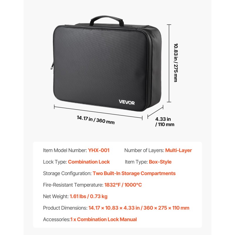 Paloturvallinen kannettava asiakirjalaatikko silikonipinnoitetusta lasikuitukankaasta numeroyhdistelmälukolla