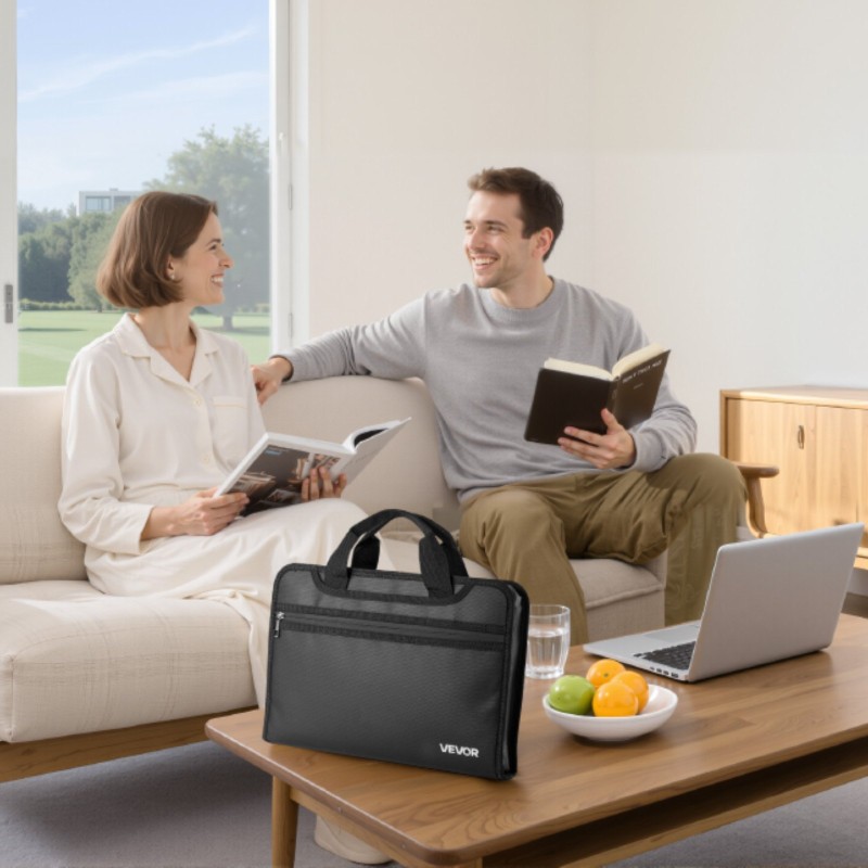 Tulenkestävä asiakirjalaukku silikonipinnoitetusta lasikuitukankaasta 12 läpinäkyvää haitarisivua kestää 1000°C