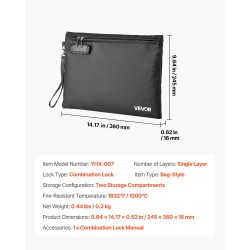 Asiakirjakansio palonkestävä 1000°C silikonipäällysteinen lasikuitukangas 245x360x16 mm vesitiivis yhdistelmälukolla