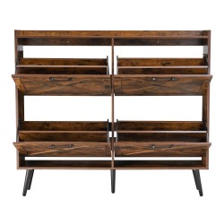 Kenkäkaappi ruskea neljällä kääntölaatikolla säädettävät hyllyt kaatumissuoja mänty