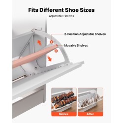 Kenkäkaappi lastulevyinen valkoinen 3 kääntölaatikkoa siirrettävät hyllyt kaadunsuojalla