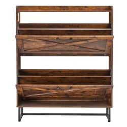 Kenkäkaappi kaksi kääntölaatikkoa ruskea lastulevy MDF metallijalat säädettävät hyllyt