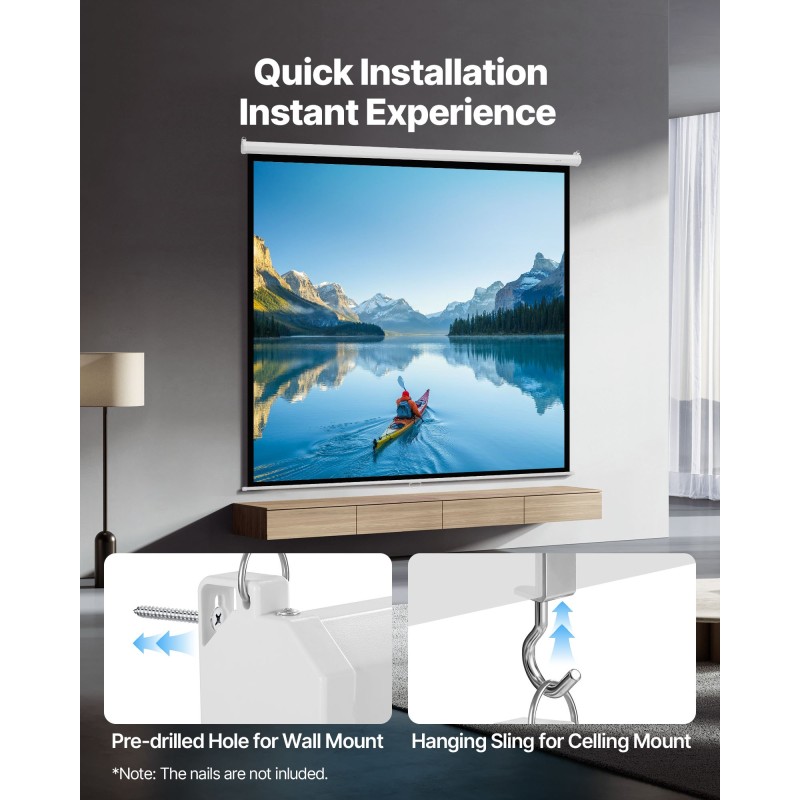 Manuaalinen alasvedettävä valkokangas 120 tuumaa neulottu valkoinen PVC rautakotelolla