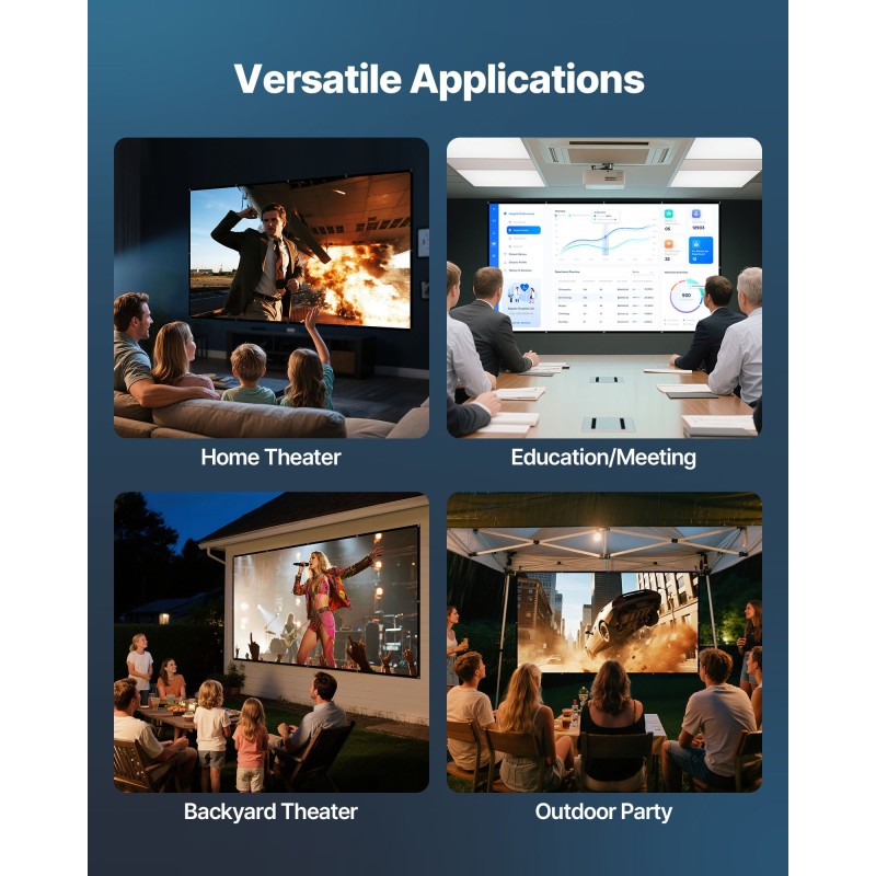 Seinäasennettava polyesterinen projektorikangas 150-tuumainen 16:9-kuvasuhde 4K-yhteensopiva