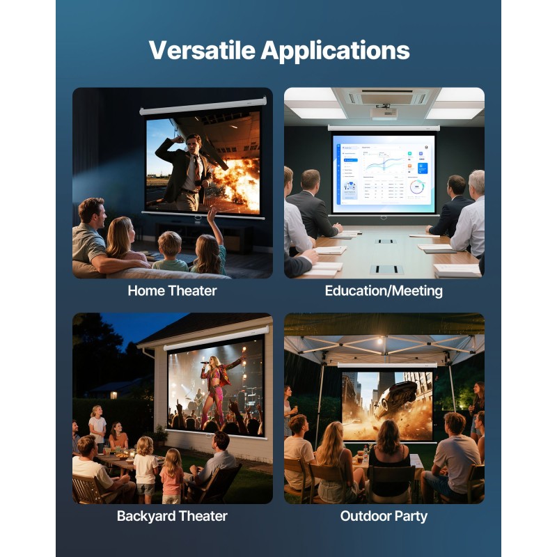Manuaalinen 72-tuumainen projektorikangas 4:3-kuvasuhde neulottu valkoinen PVC-kangas seinäasennus