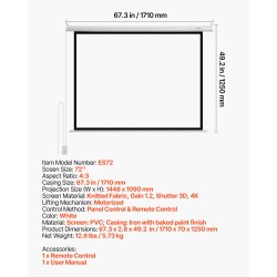 Moottoroitu valkokangas 72 tuuman neulottu PVC-kangas 4:3