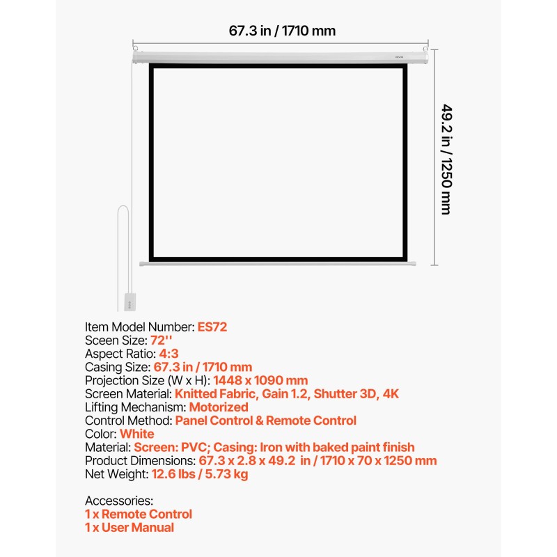 Moottoroitu valkokangas 72 tuuman neulottu PVC-kangas 4:3