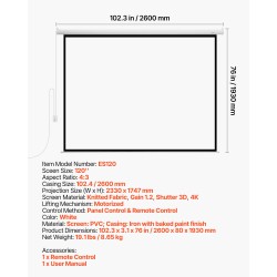 Moottoroitu valkokangas 120 tuumaa 4:3 PVC-pohjainen neulottu kangas 4K-tuki
