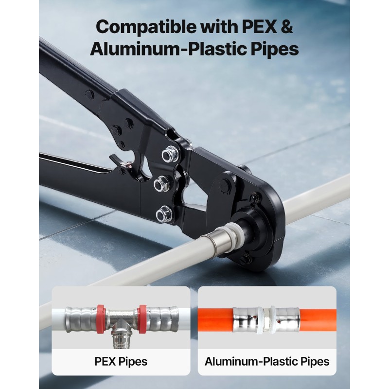 Putkien puristustyökalu PEX- ja alumiinimuoviputkille viisi vaihdettavaa leukaa