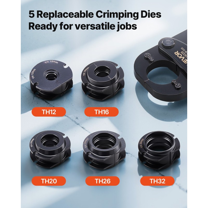 Putkien puristustyökalu PEX- ja alumiinimuoviputkille viisi vaihdettavaa leukaa