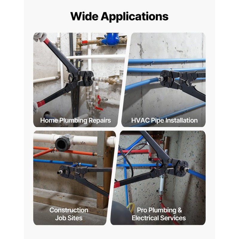 Putkien puristustyökalu PEX- ja alumiinimuoviputkille viisi vaihdettavaa leukaa