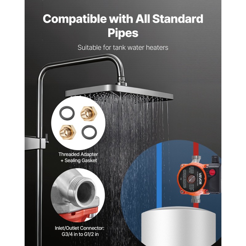 Lämminvesikiertopumppu 3-portainen ruostumaton teräspumppupää 38 l/min kotitalouksiin