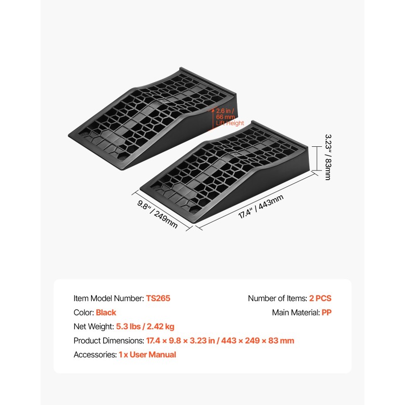 Auton matalaprofiiliset huoltorampit PP-muovi 66 mm 9072 kg 2 kpl