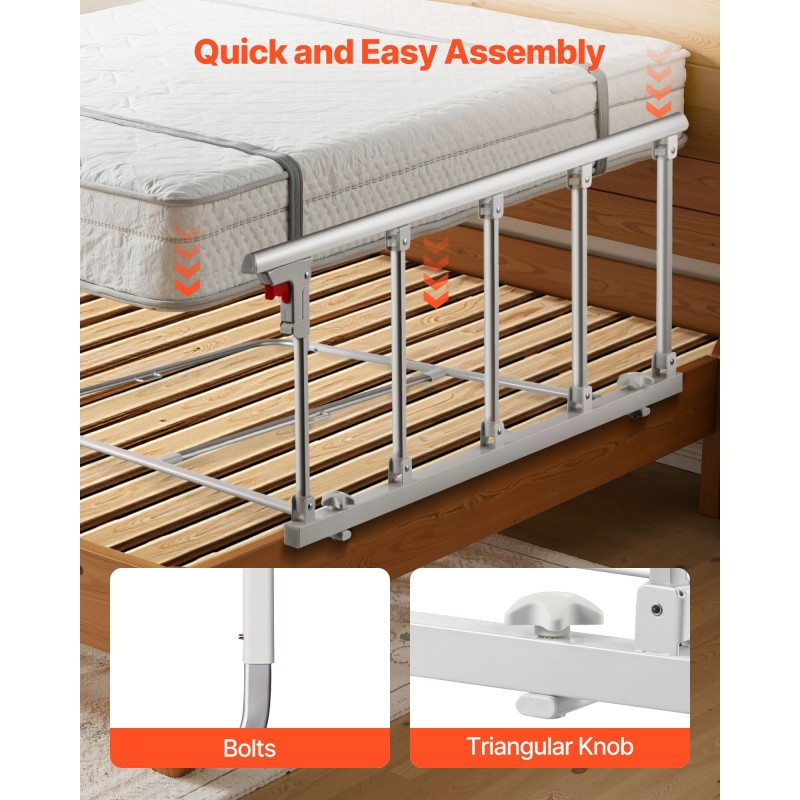 Taittuva sängynlaita 122 cm alumiiniseos ja rauta korkeussäädettävä ikäihmisille
