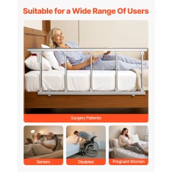 Taittuva sängynlaita 122 cm alumiiniseos ja rauta korkeussäädettävä ikäihmisille