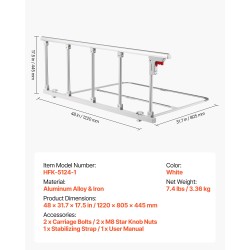 Taittuva sängynlaita 122 cm alumiiniseos ja rauta korkeussäädettävä ikäihmisille