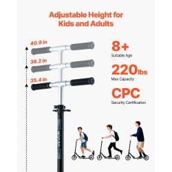 Potkulauta 2-pyöräinen musta polyuretaanirenkaat 200 mm säädettävä ohjaustanko kokoontaitettava runko