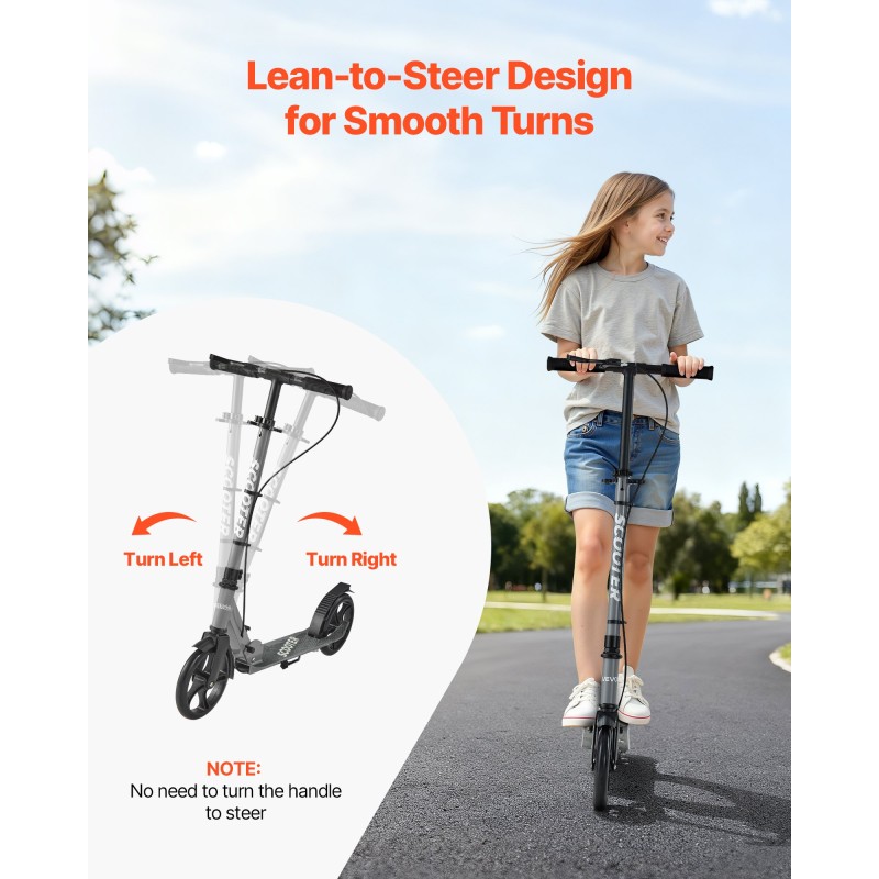 Potkulauta polyuretaanipyörillä säädettävällä ohjaustangolla alkaen 8-vuotiaille kantavuus 99,8 kilogrammaa