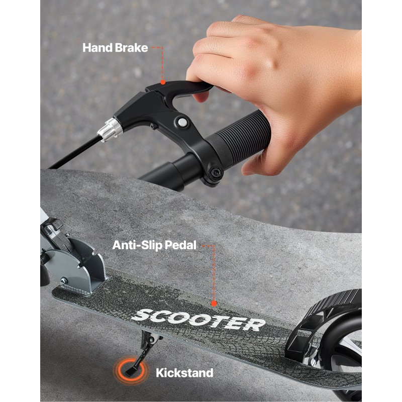 Potkulauta polyuretaanipyörillä säädettävällä ohjaustangolla alkaen 8-vuotiaille kantavuus 99,8 kilogrammaa