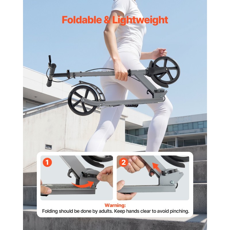 Potkulauta polyuretaanipyörillä säädettävällä ohjaustangolla alkaen 8-vuotiaille kantavuus 99,8 kilogrammaa