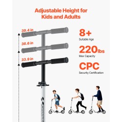 Taitettava potkulauta säädettävällä ohjaustangolla polyuretaanirenkaat 200 mm liukumaton astinlauta enintään 99,8 kg