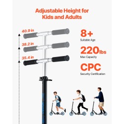 kaksipyöräinen potkulauta säädettävä ohjaustanko taittuva runko PU-pyörät enintään 99.8 kg kantavuus sininen