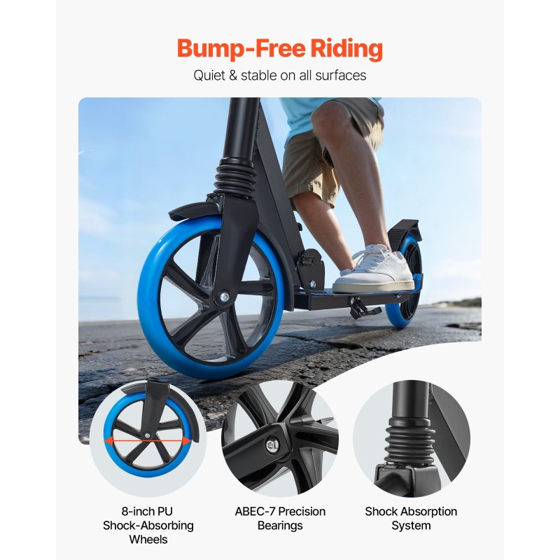 kaksipyöräinen potkulauta säädettävä ohjaustanko taittuva runko PU-pyörät enintään 99.8 kg kantavuus sininen