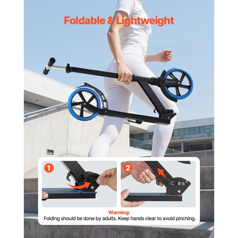 kaksipyöräinen potkulauta säädettävä ohjaustanko taittuva runko PU-pyörät enintään 99.8 kg kantavuus sininen