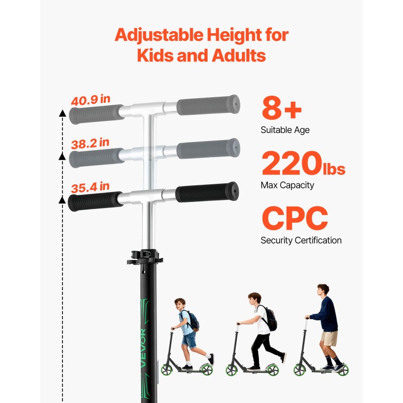 Potkulauta 2-pyöräinen säädettävä ohjaustanko kokoontaitettava runko PU-pyörillä 99,8 kg