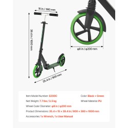 Potkulauta 2-pyöräinen säädettävä ohjaustanko kokoontaitettava runko PU-pyörillä 99,8 kg