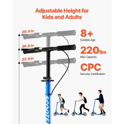 2-pyöräinen taitettava potkulauta 200 mm polyuretaanipyörät säädettävä ohjaustanko enimmäiskantavuus 99,8 kg
