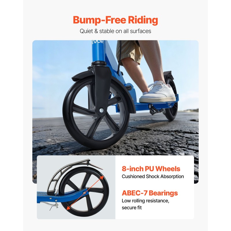 2-pyöräinen taitettava potkulauta 200 mm polyuretaanipyörät säädettävä ohjaustanko enimmäiskantavuus 99,8 kg