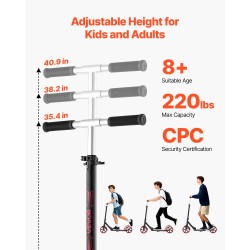 Taitettava kaksipyöräinen potkulauta korkeussäädettävällä tangolla leveällä liukumattomalla dekillä 99.8 kg