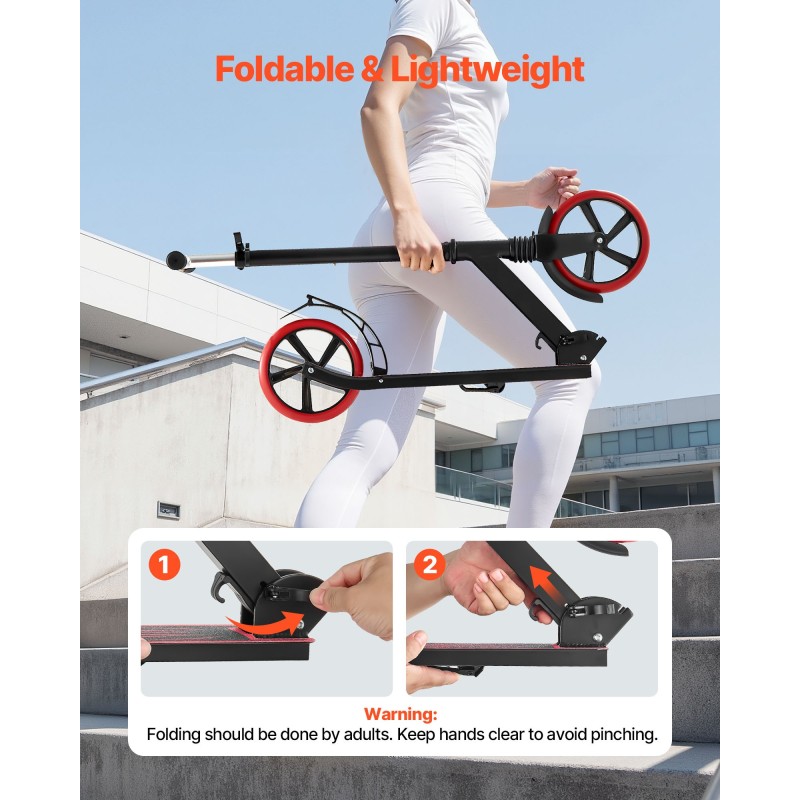 Taitettava kaksipyöräinen potkulauta korkeussäädettävällä tangolla leveällä liukumattomalla dekillä 99.8 kg