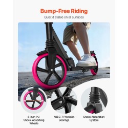 Taitettava potkulauta säädettävällä ohjaustangolla vaaleanpunainen polyuretaanirenkaat 200 mm kantavuus 99,8 kg