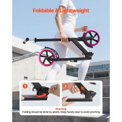 Taitettava potkulauta säädettävällä ohjaustangolla vaaleanpunainen polyuretaanirenkaat 200 mm kantavuus 99,8 kg