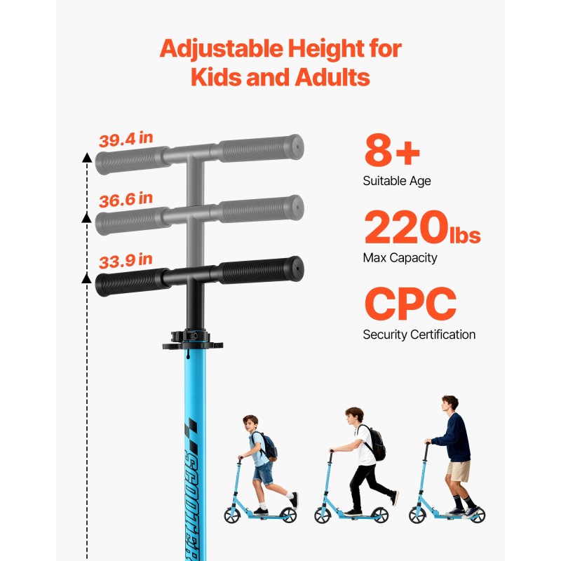Potkulauta taittuva kevyt runko säädettävä ohjaustanko leveä liukastumaton taso sininen
