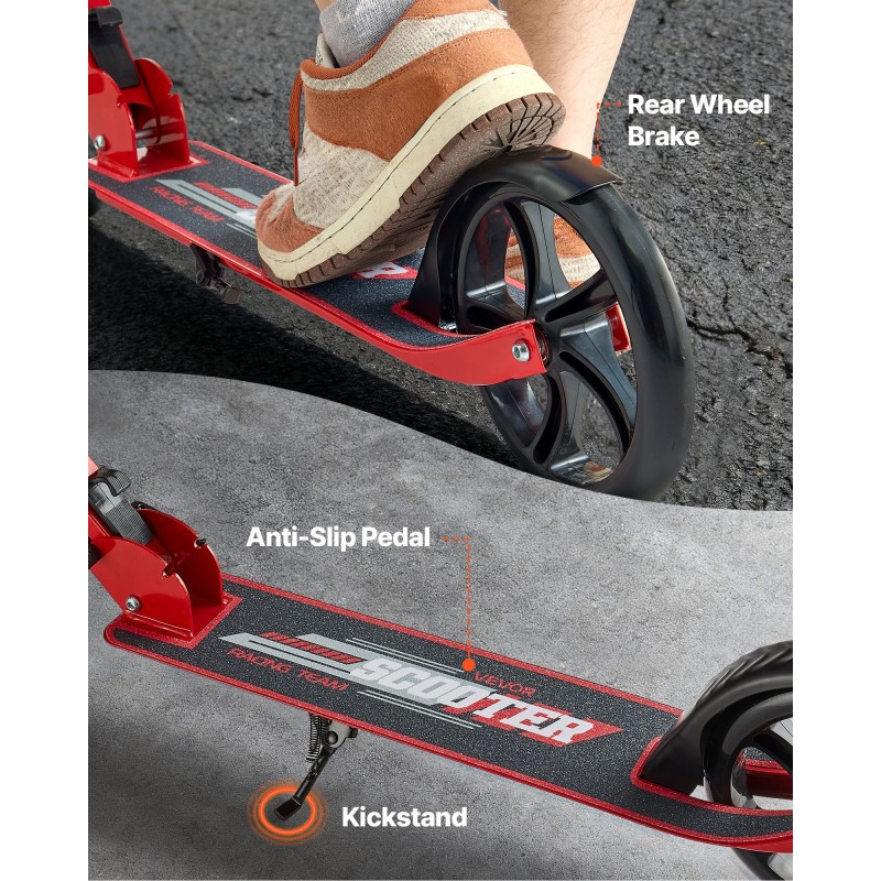 2-pyöräinen potkulauta säädettävä ohjaustanko taittuva runko PU-pyörät 200 mm 99,8 kg