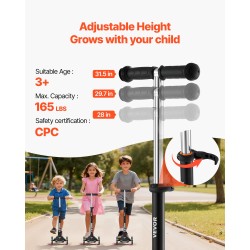 Kolmipyöräinen potkulauta lapsille alumiiniseosrunko säädettävä ohjaustanko paristottomat valopyörät leveä liukuestepinta musta