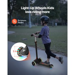 Kolmipyöräinen potkulauta lapsille alumiiniseosrunko säädettävä ohjaustanko paristottomat valopyörät leveä liukuestepinta musta