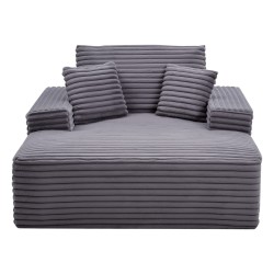 Chaiselongue lepotuoli harmaa raidallinen tekoturkispäällinen 1240 1700 700 mm korkeajoustoinen vaahto