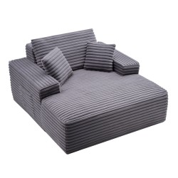 Chaiselongue lepotuoli harmaa raidallinen tekoturkispäällinen 1240×1700×700 mm korkeajoustoinen vaahto