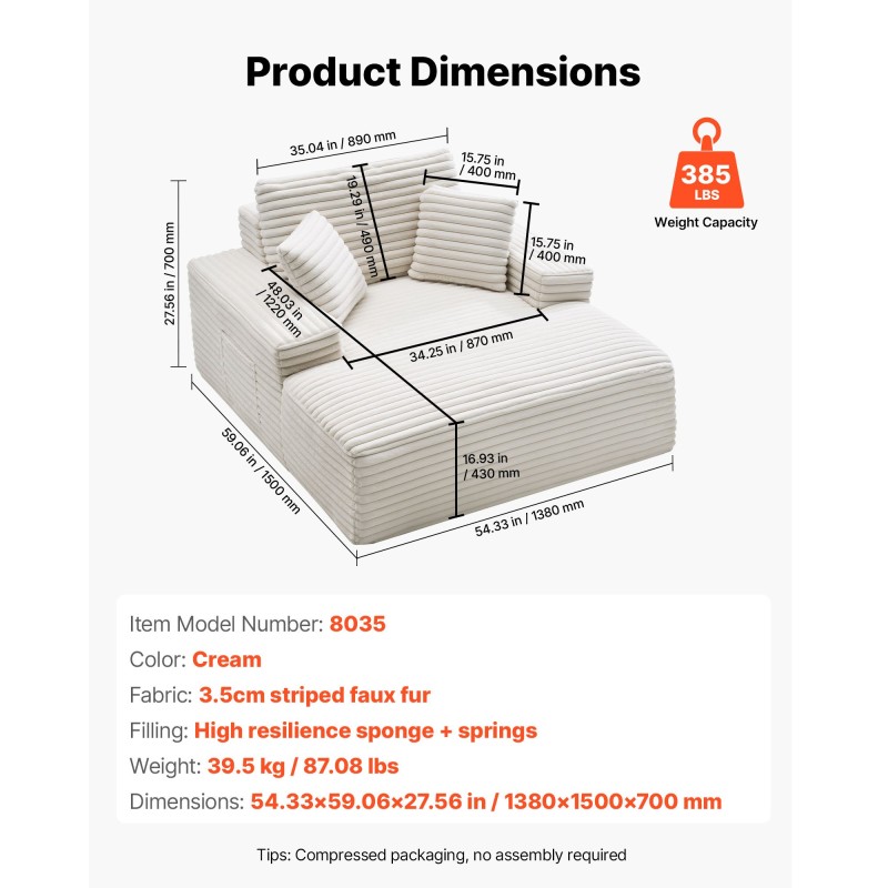 Lepotuoli sisäkäyttöön vaalea beige 3,5 cm raidallinen tekoturkiskangas vaahtomuovi ja jouset