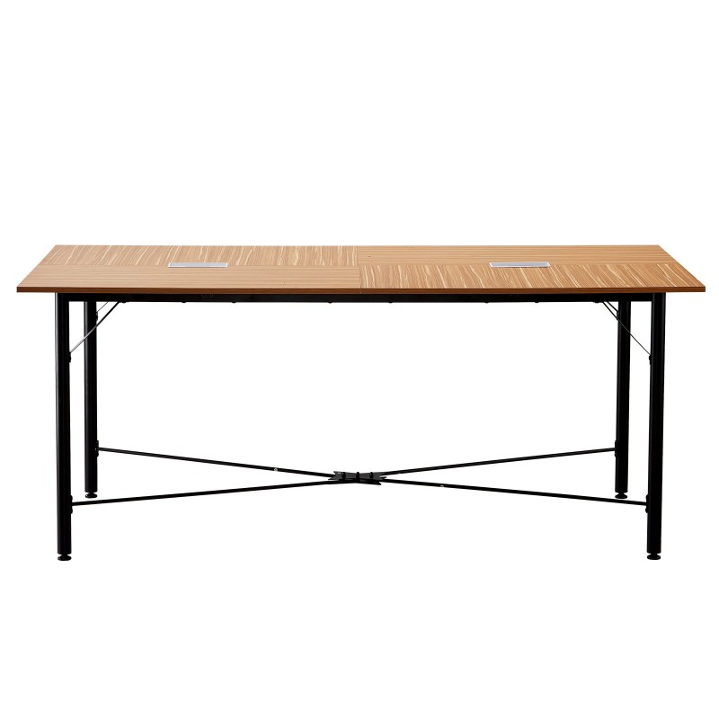 Neuvottelupöytä 1800 mm 6–8 henkilölle metallijaloilla ruskealla puunsyykuviolla