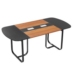 Ovaali neuvottelupöytä 1800 mm 6 8 henkilölle ruskea puukuosi mustat metallijalat kaapelinhallinta