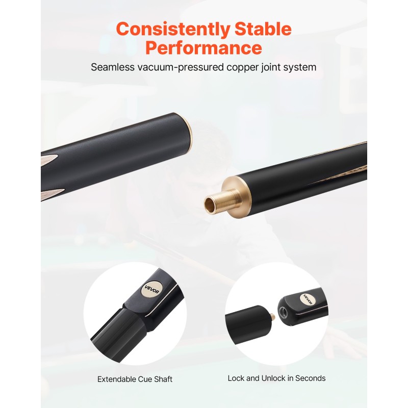 Snookermaila 57-tuumainen sata prosenttia massiivipuuta nahkakärki kaksiosainen kotelo mukana