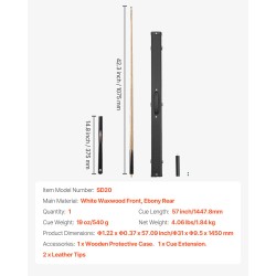 Snookermaila 57-tuumainen sata prosenttia massiivipuuta nahkakärki kaksiosainen kotelo mukana